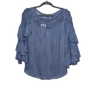 3.1 Phillip Lim Blue Flowy 3/4 Sleeve 95% Silk Blouse Size 8